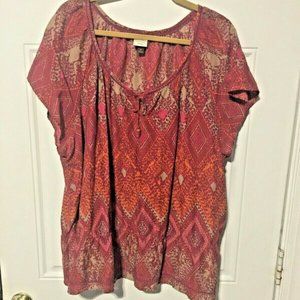 Sonoma Size 2X Top Diamond Short Sleeve Tie Neck